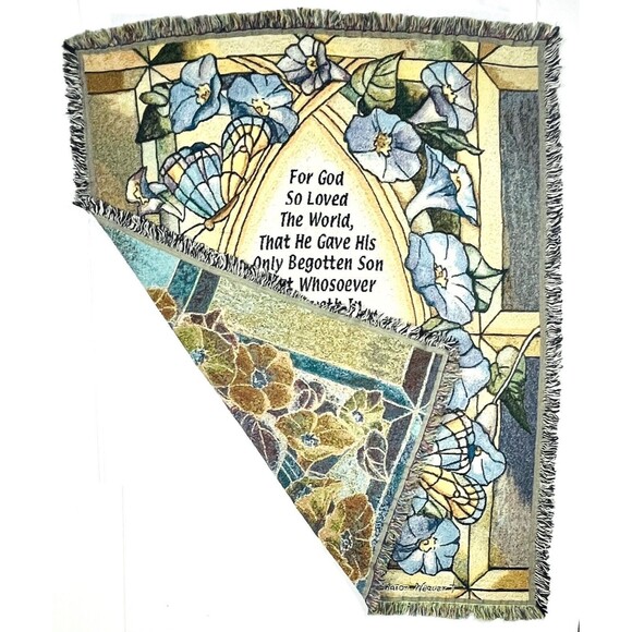 Tapestry Throw Blanket Blue Yellow Floral Inspiration Calla Lillies 62in x 52in - Picture 6 of 12